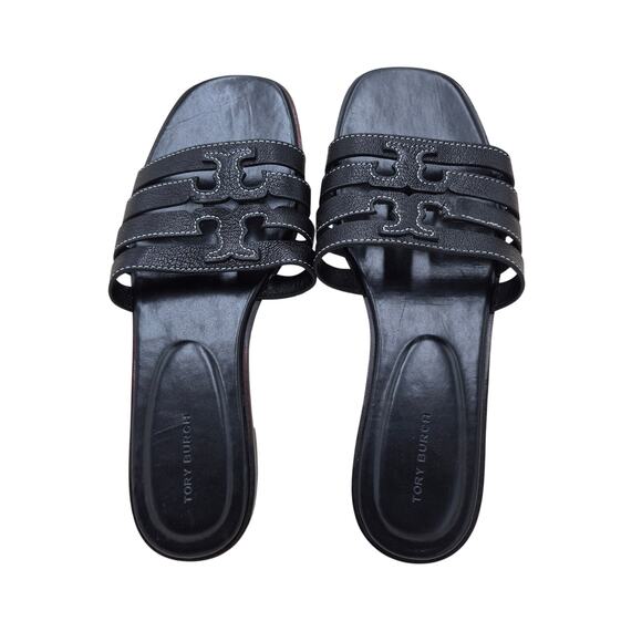 Tory Burch Ines Cage slide sandal in black leather Women's size 8 - Picture 2 of 4